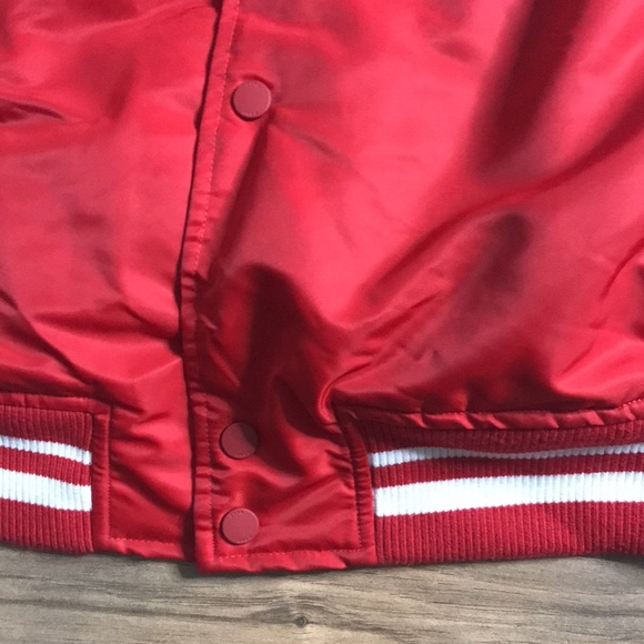 Zara red and white varsity jacket all about technique size large - Picture 10 of 16
